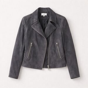 Reiss Bryony Goat Suede Charcoal Moto Jacket Women’s Size 8